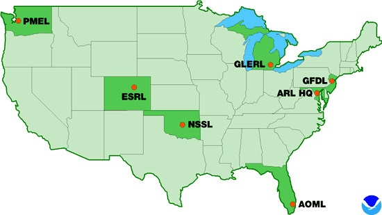 Map of NOAA Research Laboratories