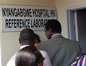 At the front entrance, visitors walk inside to tour the new facilities. Photo by Botswana PEPFAR Team