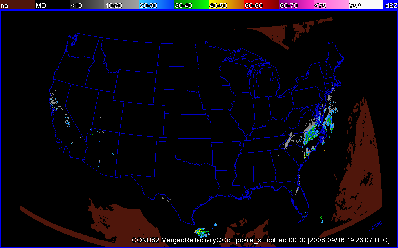 Multi-radar composite reflectivity display over the continental US