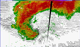 Horizontal wind field calculated using data from two doppler radars