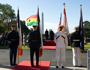 MM. George Bush et John Agyekum Kufuor, le président du Ghana le 15 septembre 2008.