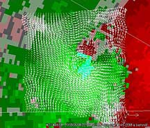 Doppler velocity field showing retrieved wind field around TVS