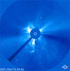 SOHO shows a solar flare.