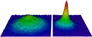 False color images of the molecular Bose-Einstein condensate forming.