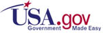 USA.gov: Government Made Easy in red and blue letters on white background. A red star with blue tail shoots over initials USA