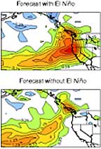 Maps showing impact of El Nino on forecasting flooding rains in California
