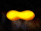 Photo of a  peanut-shaped star system with two nearly identical stars closely orbiting each other.