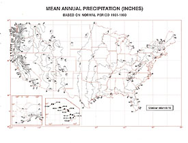Sample map of 1951-1980 Mean Annual Precipitation; Click here for a larger image.