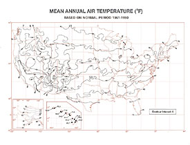Sample map of 1951-1980 Mean Annual Air Temperature; Click here for a larger image.