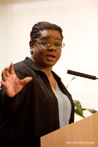 U.S. Rep. Gwyn Moore (D-WI) describes her service as a VISTA creating a community credit union in Milwaukee in the early 1980s at a May 13 Brookings Institution policy forum on the Impact and Future of AmeriCorps.  At the forum, the Corporation for National and Community Service released a rigorous AmeriCorps longitudinal study that found AmeriCorps alums are significantly more civically engaged and more likely to pursue public service careers in the government and nonprofit sector than a comparison group.   Speakers at the forum commended AmeriCorps for being a pipeline to public service at a time when the nonprofit and government sectors are facing critical workforce and leadership deficits.