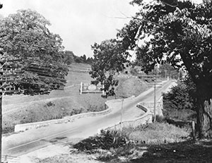 As late as the 1930s, U.S. 40 included this National Road "S" bridge west of Hendrysburg, OH. The bridge was replaced with an arch bridge during reconstruction of the highway in 1933.