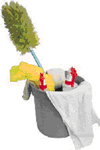 A Picture of a bucket with house cleaning material