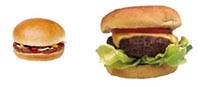 Small hamburger next to large hamburger