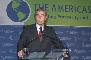 Commerce Secretary Carlos M. Gutierrez at the 2007 Americas Competitiveness Forum (ACF). ACF provided a venue for government ministers from the Western Hemisphere to come together with leaders from the private sector, academia, and non-governmental organizations, to explore cutting edge ideas and best practices in several key areas of competitiveness, with the ultimate goal of enhancing economic prosperity in the region.