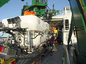 Pisces IV deep-diving submersible on board ship