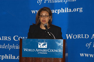 Senior Advisor Tahir-Kheli addresses members of the World Affairs Council of Philadelphia.