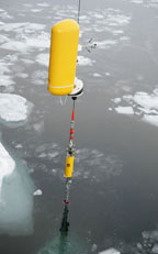 This marine profiling instrument can motor up and down the cable to prescribed depths