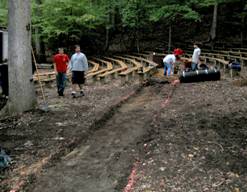Photo of prepared bed for route leading to wheelchair spaces in hillside seating area.