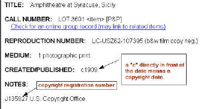 Sample catalog record with copyright number and copyright date recorded