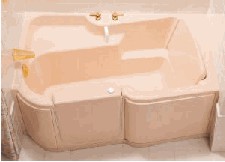 Photo of the Kohler "Precedence" bathtub with a fold-down seat and a swinging side entry door with a pressurized seal.