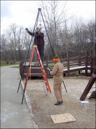Figure 13—Impact testing on beach path was similar to impact test conducted at a playground using a 3.05-m (10-ft) drop-height. 