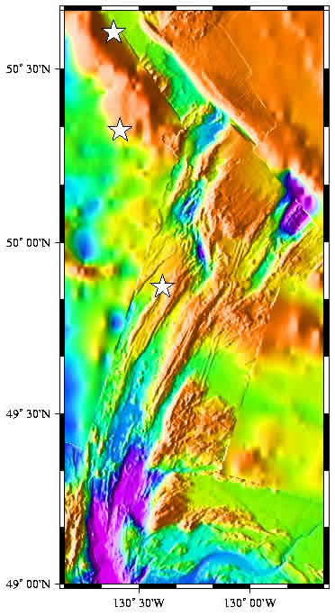 map of recent seismic events at Explorer Ridge