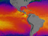 Sea Surface Temperature from MODIS over the eastern Pacific Ocean on February 15, 2002.