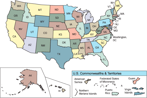 Map of the United States.