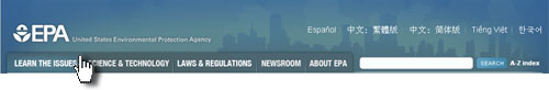 still shot of EPA home page header