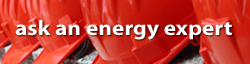 Photo of a series of red hard hats with overlying text that reads 'Ask an Energy Expert.'