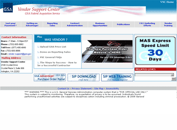 screenshot of Vendor Support Center website