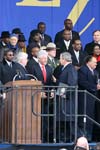 President Bush greets former President Clinton, whom he jokingly said has become his “fourth brother.” Both President Bush and former President Clinton addressed the audience at groundbreaking ceremonies for the Martin Luther King, Jr. National Memorial in Washington, DC. More than 100 AmeriCorps members and Learn and Serve students volunteered at the historic groundbreaking of the Martin Luther King Jr. National Memorial. Speakers challenged Americans to honor Dr. King’s life and legacy by working in their communities achieve King’s dream of justice and equality. For the past 12 years, the Corporation for National and Community Service has led national efforts to transform the King Holiday into a national day of service as a living memorial to the civil rights legend. 