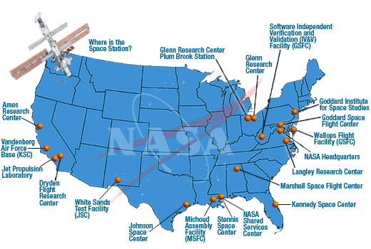 Map of NASA Centers