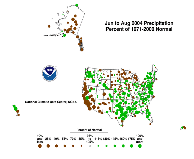 June-August 2004 Precipitation Anomaly Map