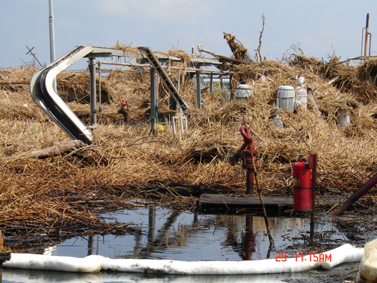 Debris scattered around facility.