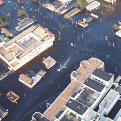 Aerial view of flooded streets.