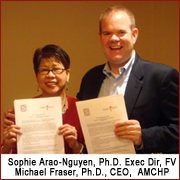 Family Voices' Sophie Arao-Nguyen and AMCHP's Michael Fraser sign MOU