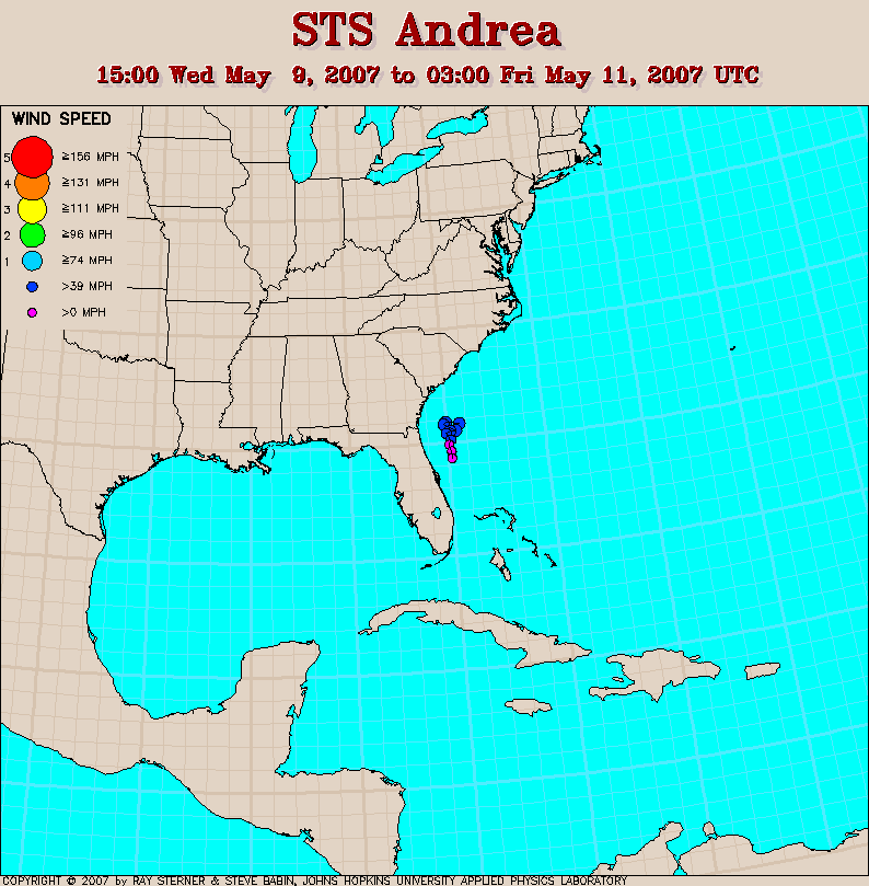 Subtropical Storm Andrea Track