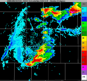 Click Here for a radar reflectivity image of the tornadic thunderstorm near Happy, Texas