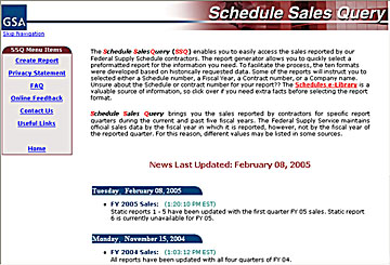 screenshot of Schedule Sales Query website