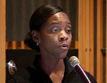 Bertina Jones was instrumental in organizing the meeting. She is shown here introducing Wilson.