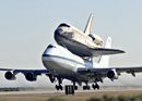 NASA's 747 Shuttle Carrier Aircraft takes off with space shuttle Discovery.