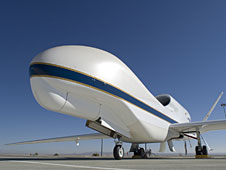 One of NASA's Global Hawk unmanned science aircraft displays its bulbous nose while parked on the ramp at NASA's Dryden Flight Research Center, Edwards, Calif.