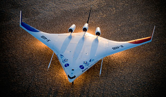 X-48B Blended Wing Body technology demonstrator on Rogers Dry Lake in California.
