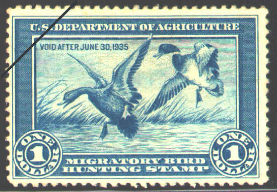 The first Federal Duck Stamp (1934-1935).  The artist is J.N. "Ding " Darling
