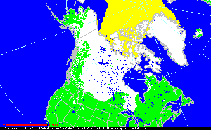 Snow cover (depicted in white) across Canada on October 21, 2004
