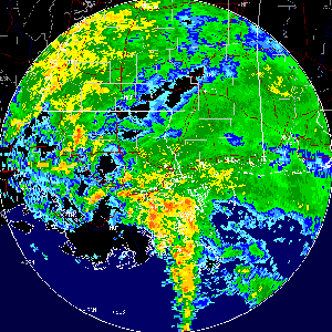 Radar image of Tropical Storm Matthew near the time of landfall in Lousiana on October 10, 2004