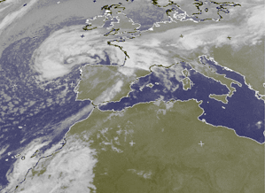 Satellite animation of an extratropical cyclone that affected parts of Europe during October 8-9, 2004 