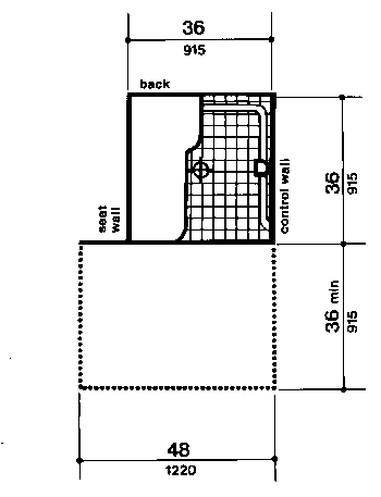 Figure 35(a) - Shower Size and Clearances - 36-in by 36-in (915-mm by 915-mm) Stall