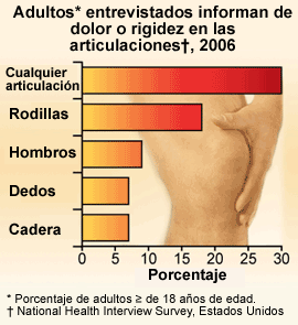 Adultos* entrevistados informan de dolor o rigidez en las articulaciones†, 2006